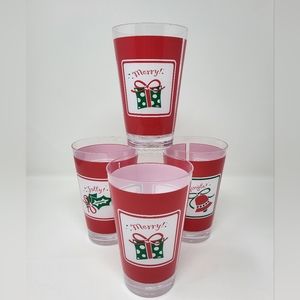 Bundle of 4 Tumblers Hard Plastic Reusable Holiday Christmas 16 oz